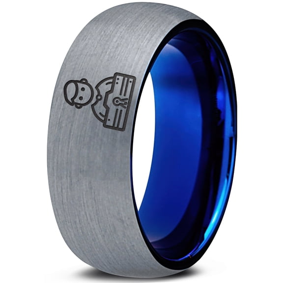 Tungsten Gray Engagement Rings for Men Gamer Valentines Day Laser 9th Anniversary Metallic
