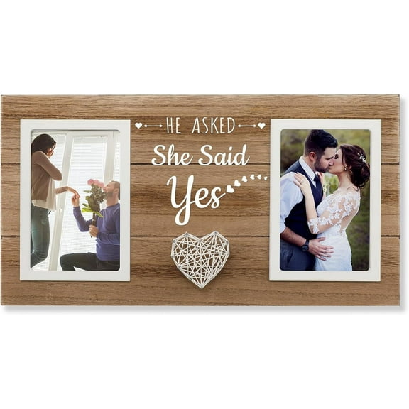 Engagement Gifts for Couples Picture Frame, He Asked She Said Yes Promposal Gifts, Holds 2pcs 4x6 Inches Photos