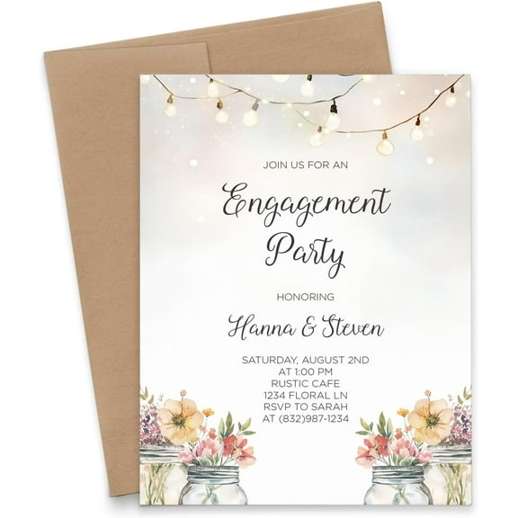 Engagement  Invitations With Envelopes, Fall Engagement  Invitation Cards With Flowers, Country Engagement  Invites, Your choice of Quantity and Envelope Color