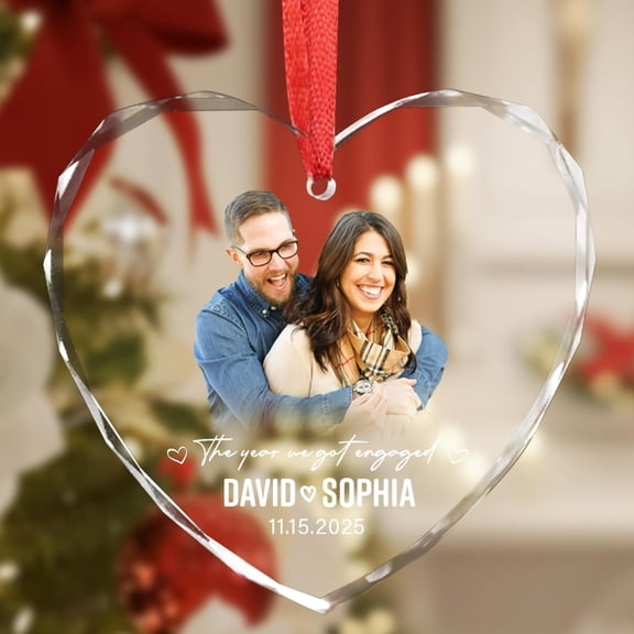 Engagement Keepsake 2025 Heart Photo Gift, Personalized Engagement Christmas Keepsake, Custom Couple Photo Memory