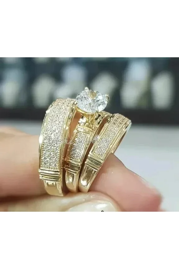 Engagement Moissanite Trio 14K Set Ring Gold Yellow Plated