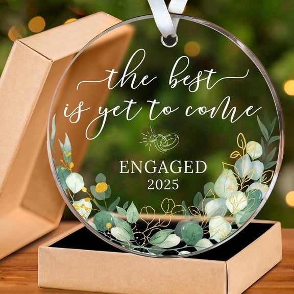 Engagement Ornament 2025 - 'The Best Is Yet to Come' Sea-Glass-Style Acrylic-Look Keepsake, Just Engaged Gift for Couples
