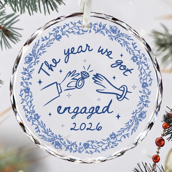 Engagement Ornament 2026 - Engaged Gifts, Fiance Gift, Bride to Be Decor Engaged Christmas Ornaments, Newly Engaged Couple Keepsake Gift, Round Glass Design, Ready To Hang