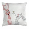 thumbnail image 1 of Engagement Party Decorations Throw Pillow Cushion Cover, Cartoon Bunnies Rabbits with Wedding Ring Artwork, Decorative Square Accent Pillow Case, 20 X 20 Inches, Light Pink and Grey, by Ambesonne, 1 of 2