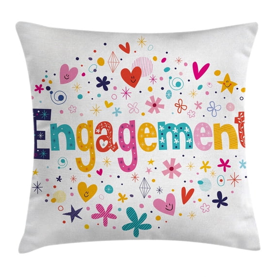 Engagement Party Decorations Throw Pillow Cushion Cover, Cartoon Patchwork Inspired Hearts Engagement Party Theme Image, Decorative Square Accent Pillow Case, 20 X 20 Inches, Multicolor, by Ambesonne