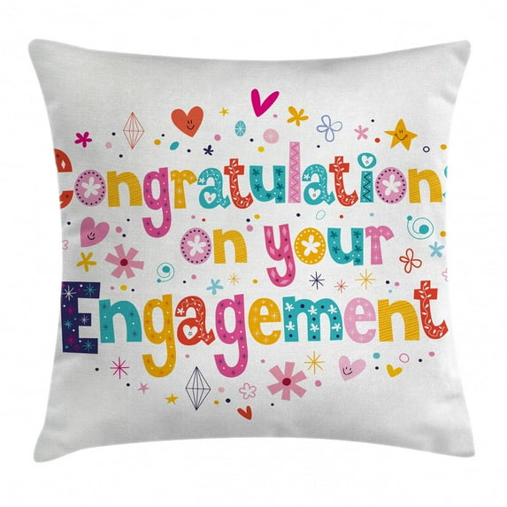 Engagement Party Decorations Throw Pillow Cushion Cover, Festive Congratulations Theme Hearts Spots Floral Detail Print, Decorative Square Accent Pillow Case, 18 X 18 Inches, Multicolor, by Ambesonne