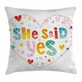 thumbnail image 1 of Engagement Party Decorations Throw Pillow Cushion Cover, Hippie Hearts Flowers Dots Rainbow Colored She Said Yes Quote, Decorative Square Accent Pillow Case, 24 X 24 Inches, Multicolor, by Ambesonne, 1 of 2