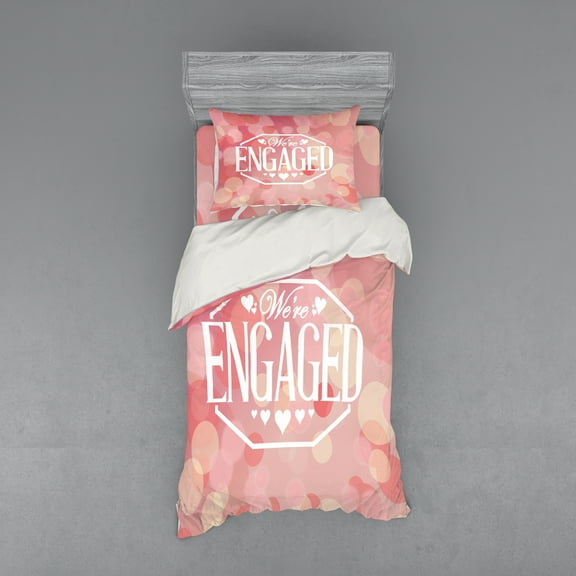 Engagement Party Duvet Cover Set, Engagement Party Cards with Blurry Abstract Circles Art Print, Bedding Set with Shams and Fitted Sheet, 3 Sizes, by Ambesonne