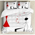 thumbnail image 1 of Engagement Party Duvet Cover Set, Celebration Modern Minimalist Design Couple with Heart Flowers, Decorative 3 Piece Bedding Set with 2 Pillow Shams, Queen Size, Black White and Red, by Ambesonne, 1 of 3