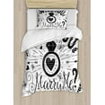 thumbnail image 1 of Engagement Party Duvet Cover Set Twin Size, Western Themed Will YOu Marry Me Quote with Hearts Celebration Image, Decorative 2 Piece Bedding Set with 1 Pillow Sham, Black and White, by Ambesonne, 1 of 3