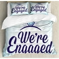 thumbnail image 1 of Engagement Party Duvet Cover Set, We Are Engaged Announcement Words Wedding Ring Celebration, Decorative 3 Piece Bedding Set with 2 Pillow Shams, Queen Size, Sky Blue and Navy Blue, by Ambesonne, 1 of 3