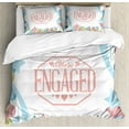 thumbnail image 1 of Engagement Party Duvet Cover Set, We Are Engaged Celebration Balloons Stars Swirls Vintage Image, Decorative 3 Piece Bedding Set with 2 Pillow Shams, King Size, Pink Blue and Green, by Ambesonne, 1 of 3