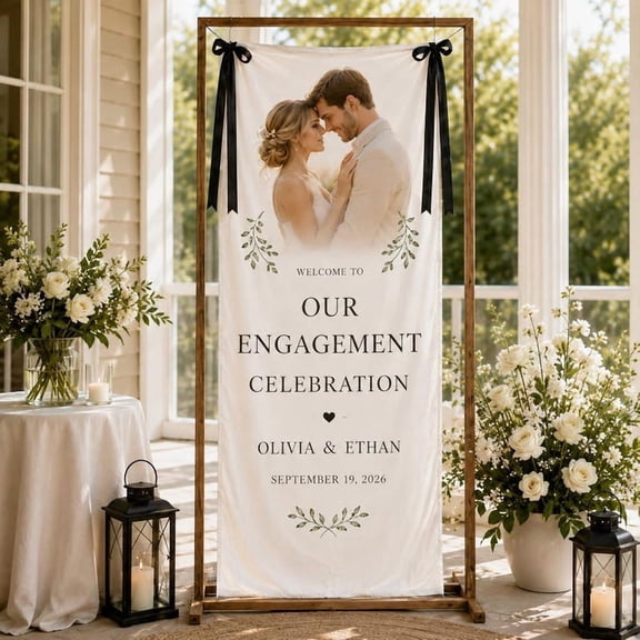 Engagement Party Satin Welcome Banner, Custom Celebration Sign, Personalized Event Decor