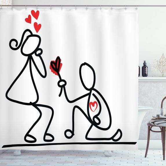 Ambesonne Sketchy Shower Curtain, Wedding Proposal, 69"Wx75"L, Black White and Red
