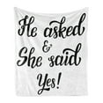 thumbnail image 1 of Engagement Party Soft Flannel Fleece Blanket, Hand Written Oriental Design Wedding Engagement Words Artwork Print, Cozy Plush for Indoor and Outdoor Use, 50" x 60", Black and White, by Ambesonne, 1 of 5