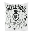 thumbnail image 1 of Engagement Party Soft Flannel Fleece Blanket, Western Themed Will YOu Marry Me Words with Hearts Celebration Image, Cozy Plush for Indoor and Outdoor Use, 50" x 60", Black and White, by Ambesonne, 1 of 5