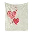 thumbnail image 1 of Engagement Party Soft Flannel Fleece Throw Blanket, Ornamental Floral Heart Attached to Strings with Bow Tie, Cozy Plush for Indoor and Outdoor Use, 60" x 80", Eggshell Multicolor, by Ambesonne, 1 of 5