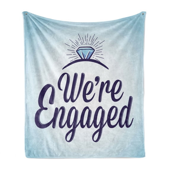 Engagement Party Soft Flannel Fleece Throw Blanket, We Are Engaged Announcement Words Wedding Ring Celebration, Cozy Plush for Indoor and Outdoor Use, 50" x 70", Sky Blue and Navy Blue, by Ambesonne