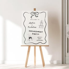 Engagement Party Welcome Sign Custom Wavy Bow Celebration Decor Unframed Paper Print