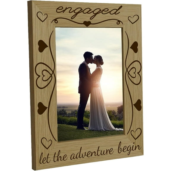 Engagement Picture Frame Wood Photo Frame Holds Display Pictures 4x6 Wall Mounting Printing Poster Brown Frame Stand Wedding Gifts for Couples