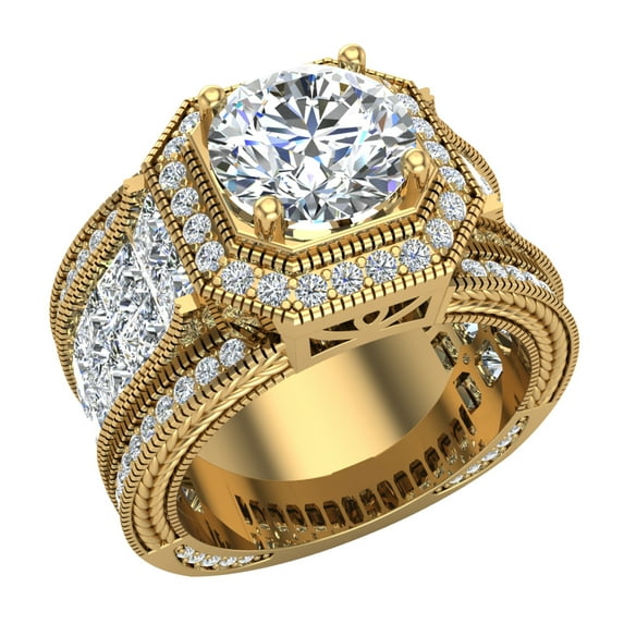 Engagement Ring 14K Gold Halo Rings for women 8.00 mm 6.85 carat (Moissanite Center)
