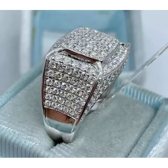 Engagement Ring 2Ct Round Cut Lab Created Diamond Men's Pinky Ring Ring 14k White Gold Plated Silver