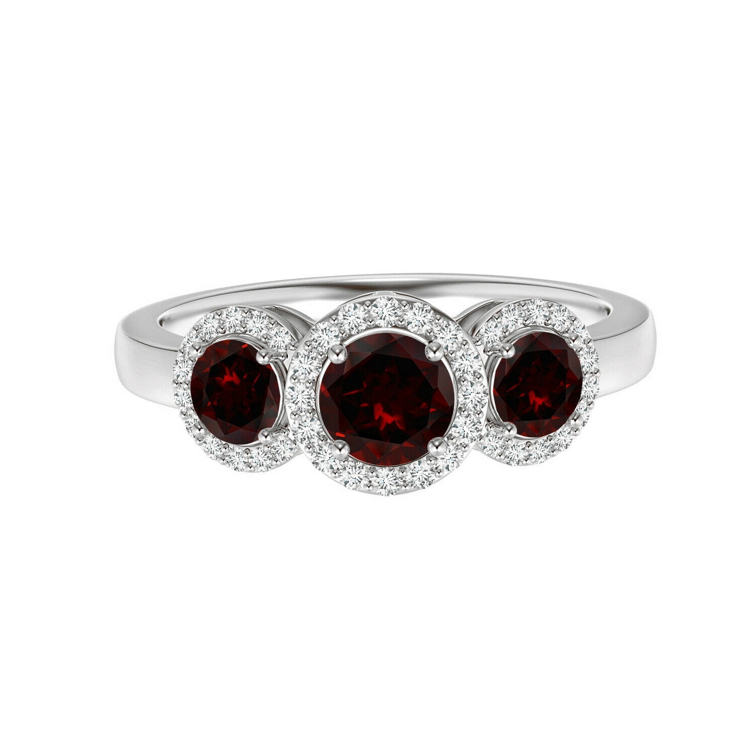 Sterling Silver Garnet & White Topaz Three Stone Ring Size 6 - Oval Halo Friendship Style Ring - View #4