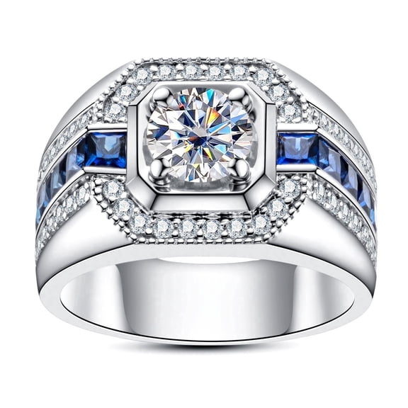 Engagement Ring For Men, Halo Wedding Ring, 14K White Gold Plated, 2.5 Ct Simulated Diamond