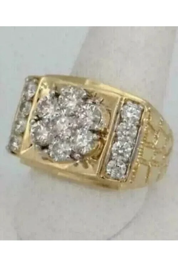 Engagement Ring Men's 4 Ct Round Cut White Moissanite 14k Yellow Gold Plated