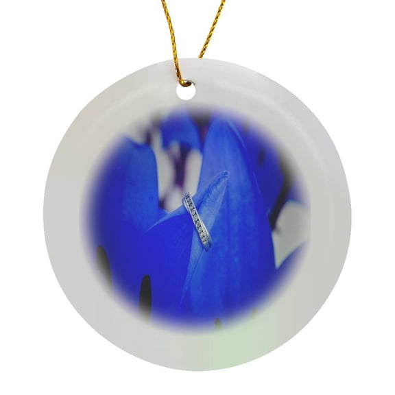 3drose, Engagement Ring on Blue Floral, Circle Porcelain Ornament