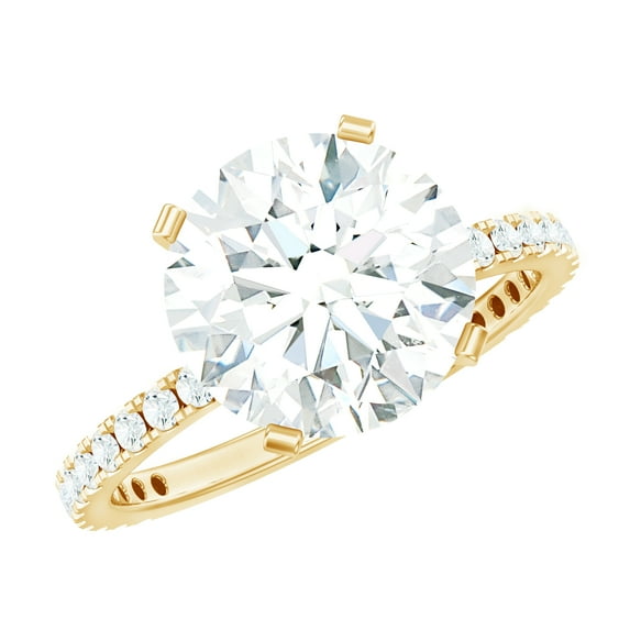 Round Moissanite Engagement Ring 4 Carat - 10 mm - D-VS1 Grade Certified, 14K Yellow Gold, US 11.25