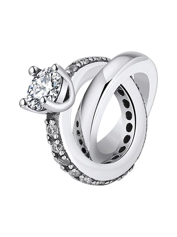 Engagement Ring Set Charm European Bead CZ Sterling Silver Ginger Lyne Collection