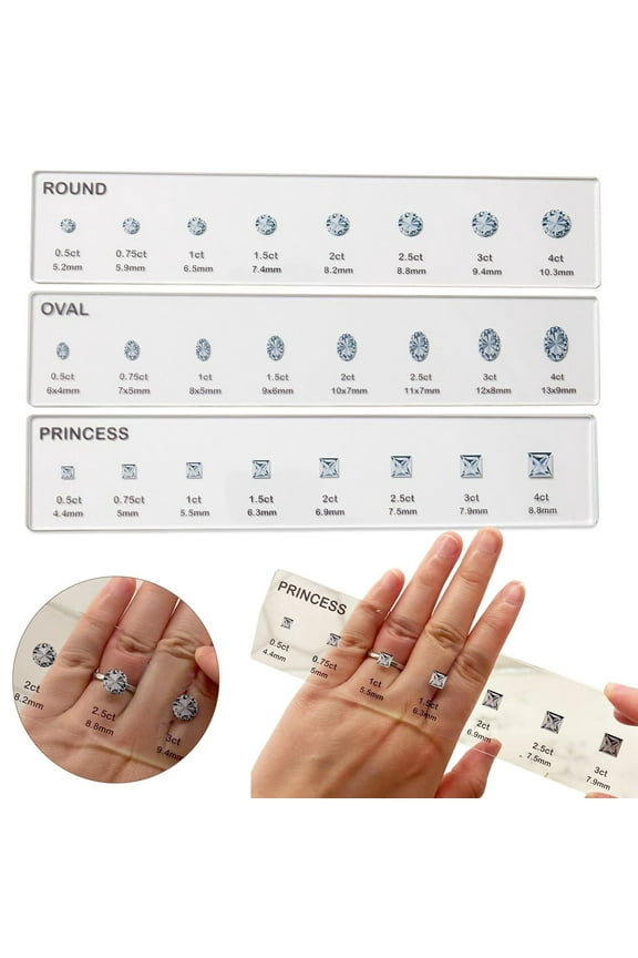 Engagement Ring Sizer Kit Shape Comparison Tool For Round Princess Oval Diamond Size And Shape Selection(3Pcs)