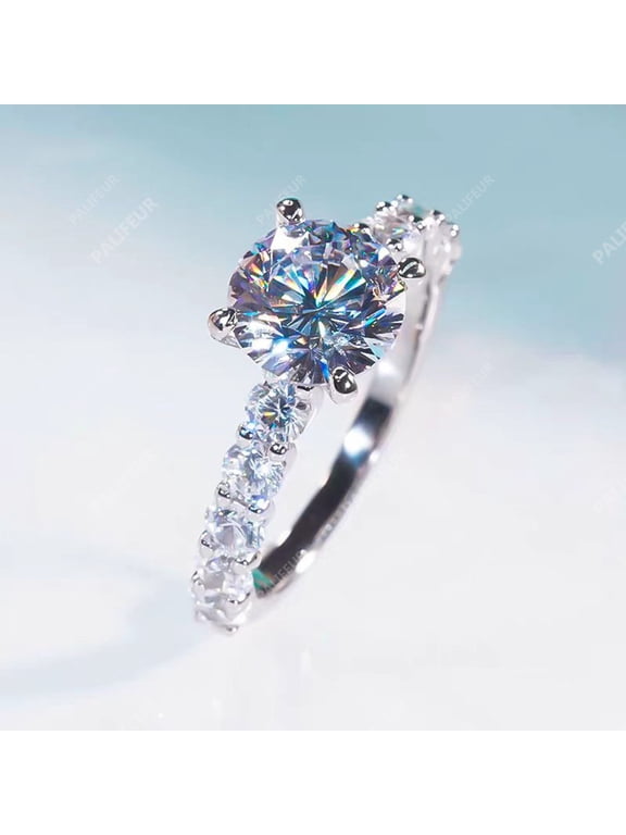 Engagement Ring for Women Cubic Zirconia 4 Prong Solitaire Wedding Band Stainless Steel Silver Stackable Jewelry Size 6 by PALIFEUR