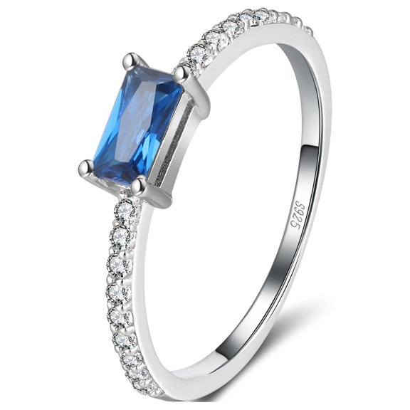 Engagement Ring for Women Emerald Cut Blue Cz Sterling Silver Ginger Lyne Collection