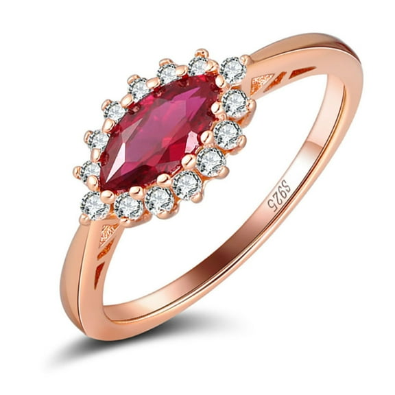 Engagement Ring for Women Marquise Red CZ Rose Gold Plated Sterling Silver Ginger Lyne Collection
