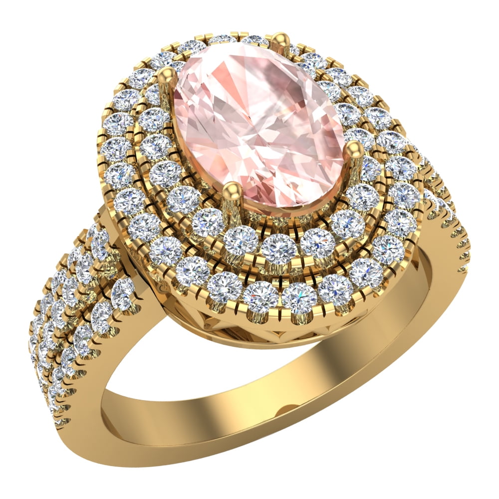 Engagement Ring for Women Pink Morganite Double Halo Diamond Proposal ...