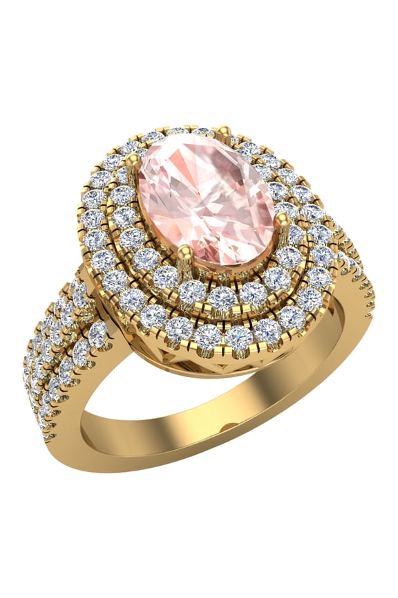 Engagement Ring for Women Pink Morganite Double Halo Diamond Proposal Ring 18K Gold 2.65 CT TW (G,VS1)