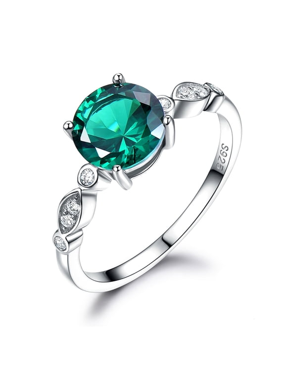 Engagement Ring for Women Round Birthstone Emerald Sterling Silver Ginger Lyne Collection