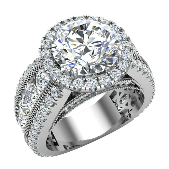 Engagement Rings 14K White Gold Real Diamond Accented Proposal Ring Channel Set 6.40 CT TW 