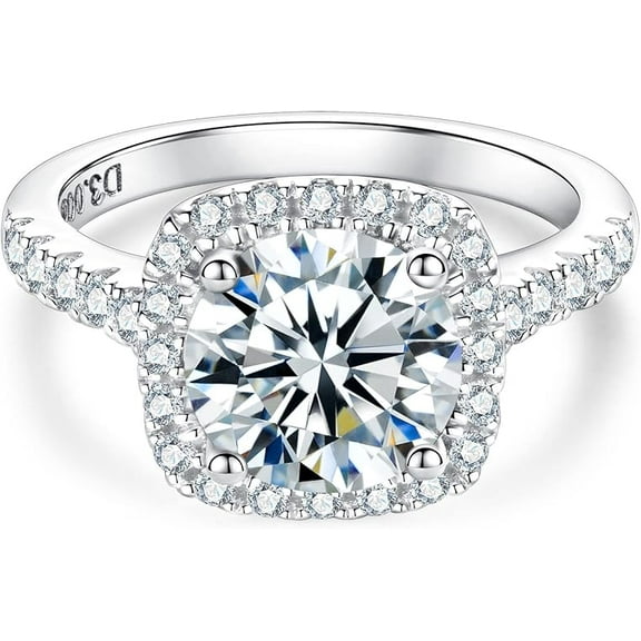 Engagement Rings D Color VVS1 Round Cut Lab Created Diamond 14K White Gold Plated 925 Sterling Silver Anniversary Wedding Promise Ring for Women