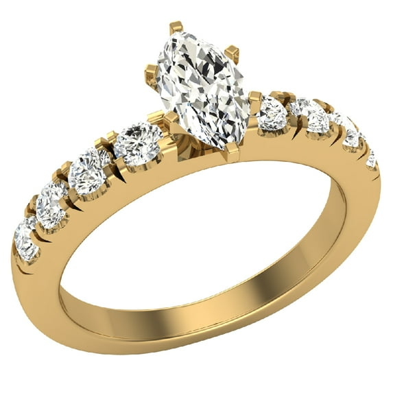 Engagement Rings For Women - Marquise Cut 14K Gold 1.00 CT (J,I1) GIA Certificate