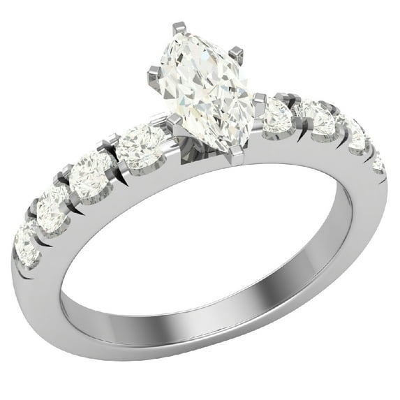 Engagement Rings For Women - Marquise Cut 14K White Gold 1.00 CT (K,I1) GIA Certificate