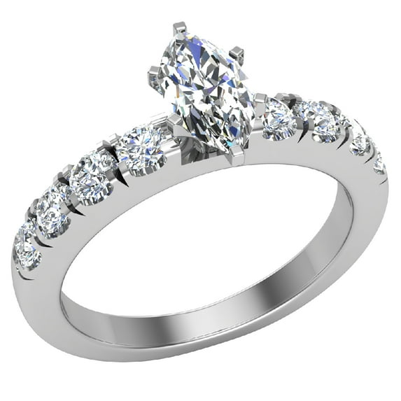 Engagement Rings For Women - Marquise Cut 18K White Gold 1.00 CT (F,SI) GIA Certificate