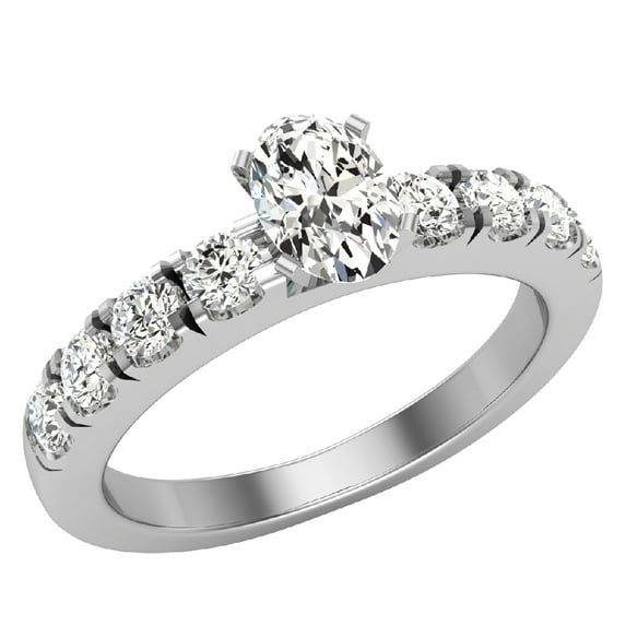 Engagement Rings For Women - Oval Cut 14K White Gold 1.00 CT (J,I1) GIA Certificate