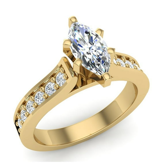 Engagement Rings Marquise Cut Diamond Rings for Women 14K Gold 1.10 CT TW (H,SI1)