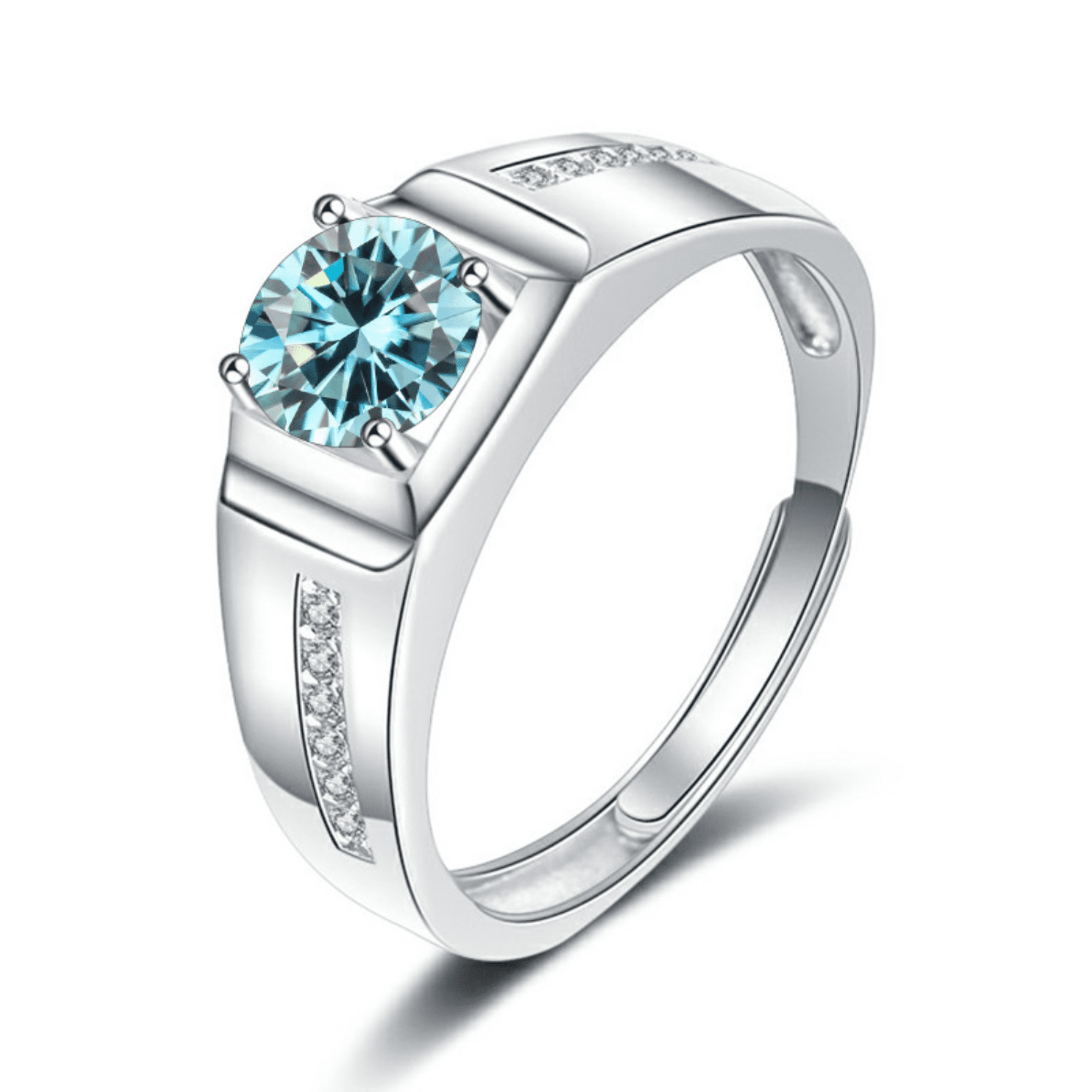Engagement Rings for Men,1ct D Color Moissanite Wedding Band Rings, 925  Sterling Silver Round Cut Blue/Green/Pink Diamond Ring for Men Him  Boyfriend Father with Certificate Size 7-11 - Walmart.com, image size:1500x1500