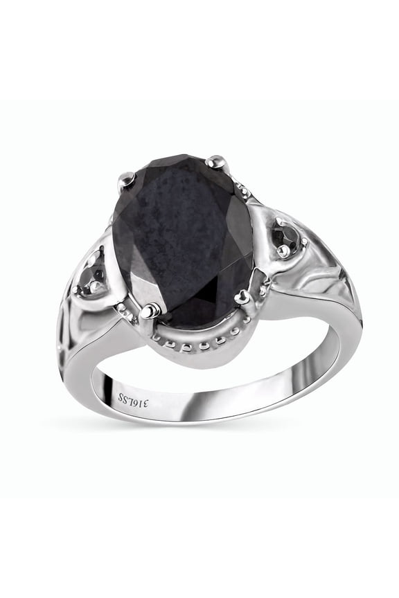 Engagement Rings for Women in Stainless Steel - Black Tourmalline Spinel Birthstone Rings for Women Size 5 Promise Statement Vintage Jewelry Birthday Gifts