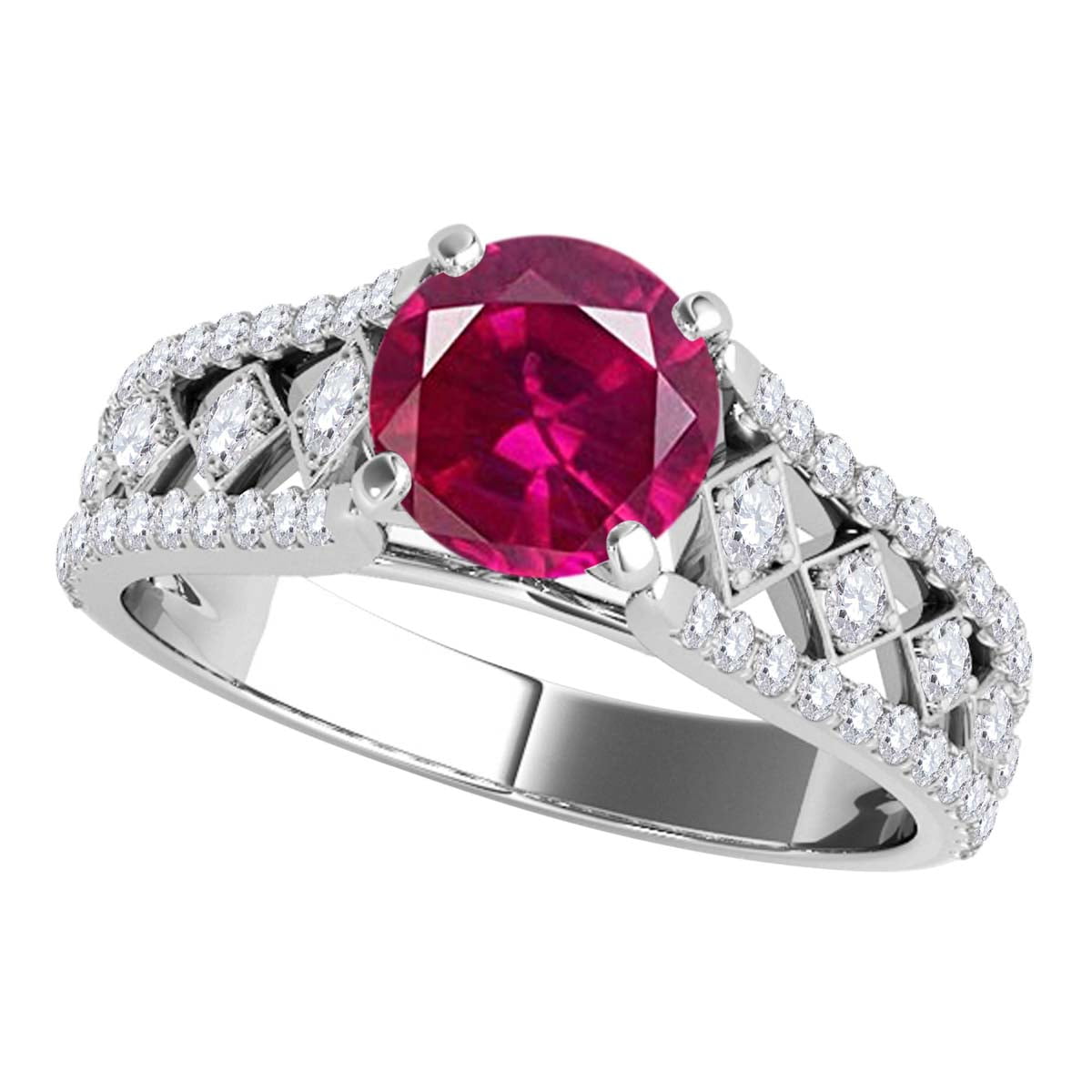 WHITE GOLD NATURAL COLOR CONTEMPORARY RUBY DIAMOND RING