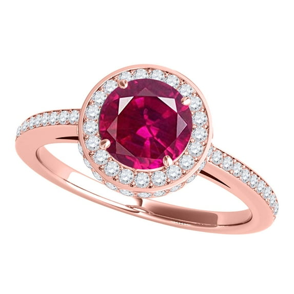 Engagement Rings for Women 1.35 Carat Antique Design Halo Created Ruby and Diamond Engagement Ring 4-prong 14k Solid Rose Gold
